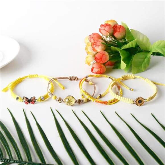4PCS Charm Bead Bracelets for Teen Girls - Butterfly, Daisy & Flower Designs - Picture 5 of 8